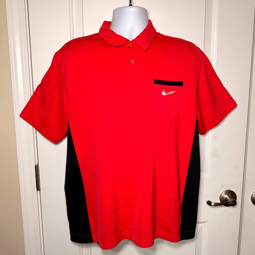 Nike Golf Tour Performance Dri-FIT Polo Shirt Red Black Pocket Mens Large
